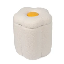Pouf + Coffre à jouets Fleur blanc cassé