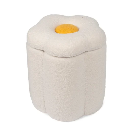 Pouf + Coffre à jouets Fleur blanc cassé