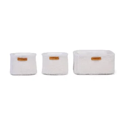 Set Of 3 Hanging Storage Baskets - 21x14x10 Cm + 14x10x10 Cm -Teddy Off white