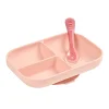Set repas Silicone - Assiette compartimentée et cuillère 2ème âge Rose